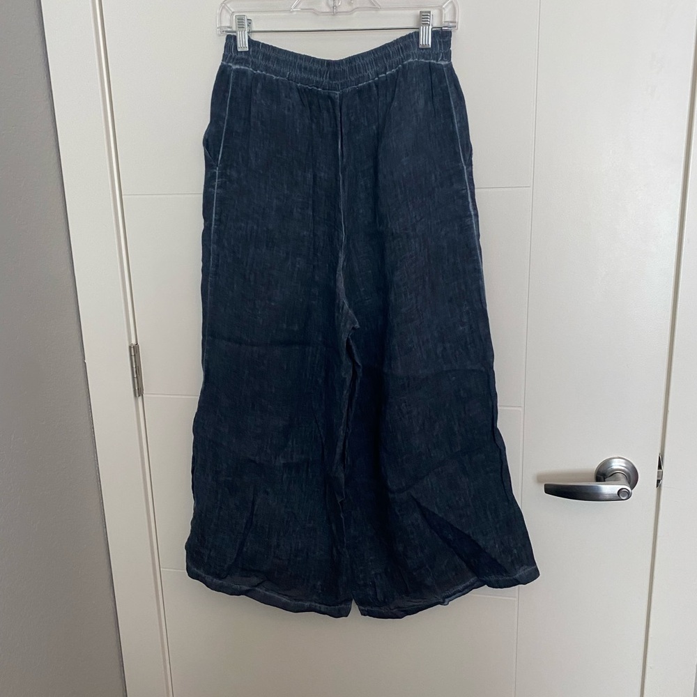 Dark Blue linen  Wide-Leg Pants